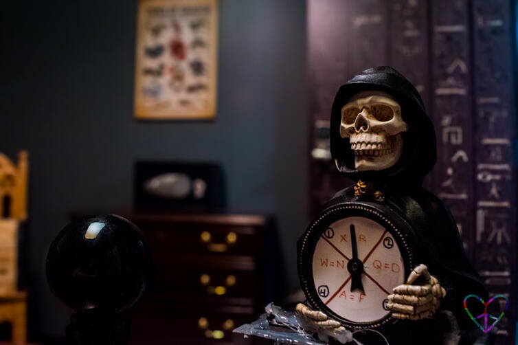 A Grim Reaper decoration in Atlas Escape Rooms' Dragon Egg game